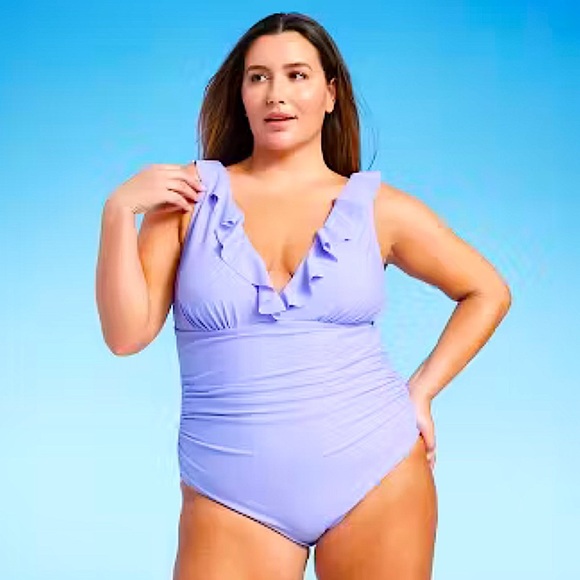 Shade & Shore Lavender Scalloped Ruffle One-Piece Swimsuit NEW NWT - Picture 10 of 10